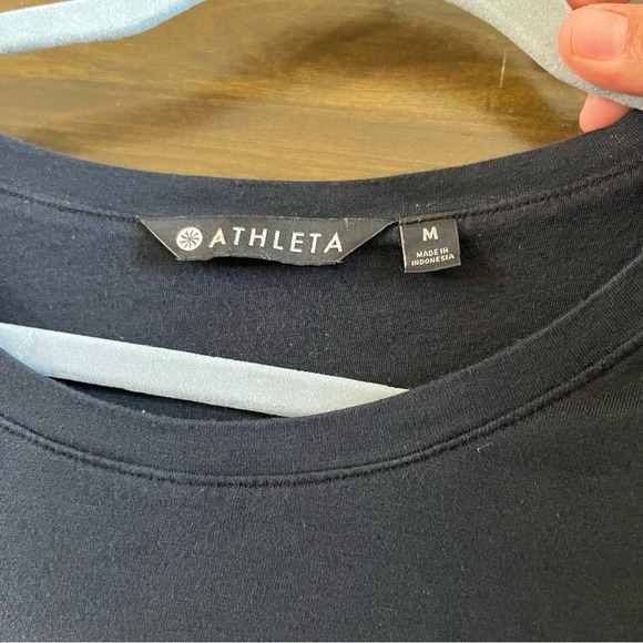 Athleta Black Short Sleeve Dress Ruched Slimming Tee Active M Medium - Picture 5 of 8